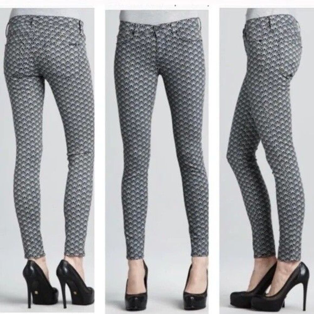 Hudson Nico Diamond Art Deco Printed Super Skinny Jeans Size 26 Mid Rise